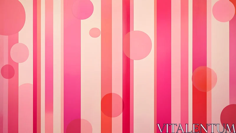Vertical Pink Stripes and Circles Abstract Wall Art in Modern Style.