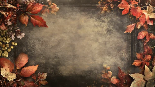 Vintage autumn leaf frame with textured neutral background.