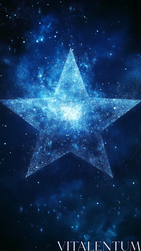 Shimmering cosmic star shaped from drifting blue stardust.