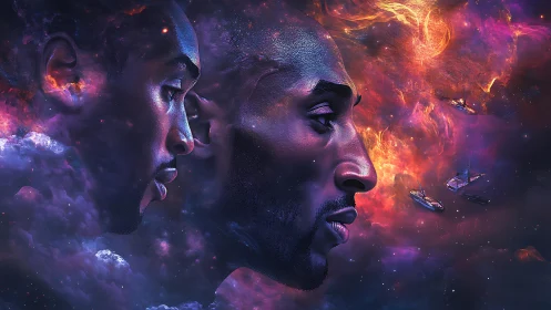 Twin cosmic profiles merge within a blazing galactic storm