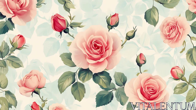 Vintage Rose Garden Dance: Soft Petals Waltz Through Whimsical Blooms.