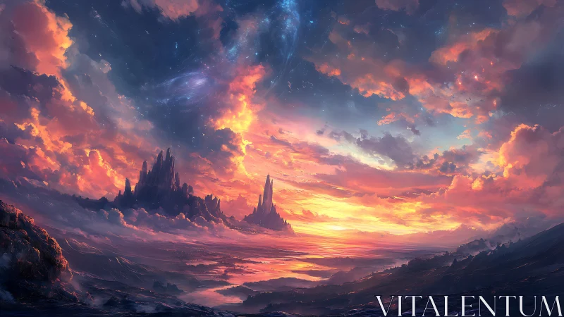 Stellar coastline at sunset with spired basalt formations