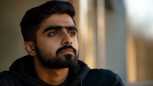 Photorealistic close-up portrait with shallow depth of field focus.