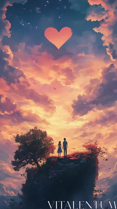Two Hearts Dreaming Under a Glowing Sky.