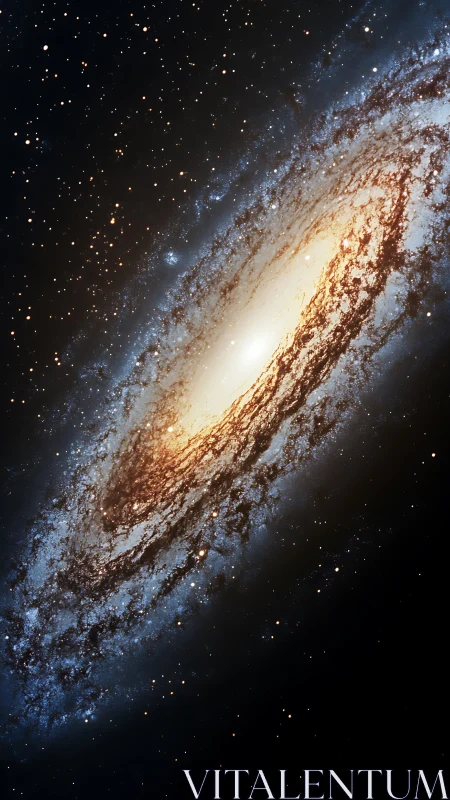 Galactic whirlpool leans in space, spilling starlit embers