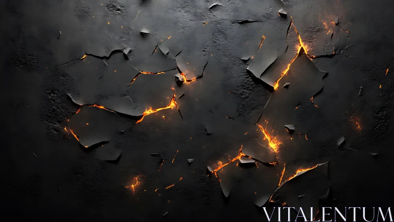 Cracked dark surface with glowing orange molten fissures.