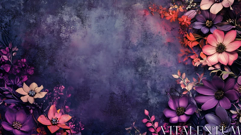 Floral Composition Against Textured Purple Grunge Background