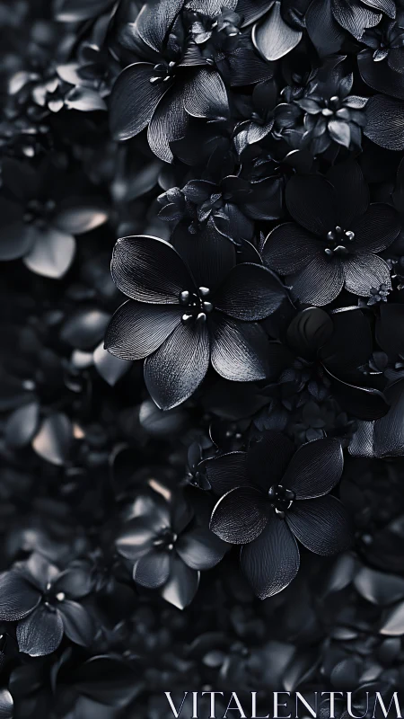 Dark Floral Cluster: Monochromatic Botanical Study in Deep Shadow.