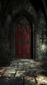 Mystic red cathedral door quietly invites curious wanderers
