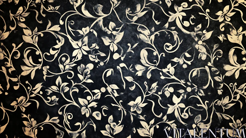 Vintage cream floral vines on softly weathered charcoal wall.