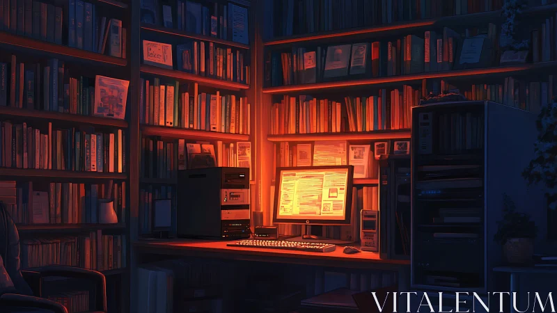 Neon-Lit Home Office Sanctuary Glowing in Digital Amber