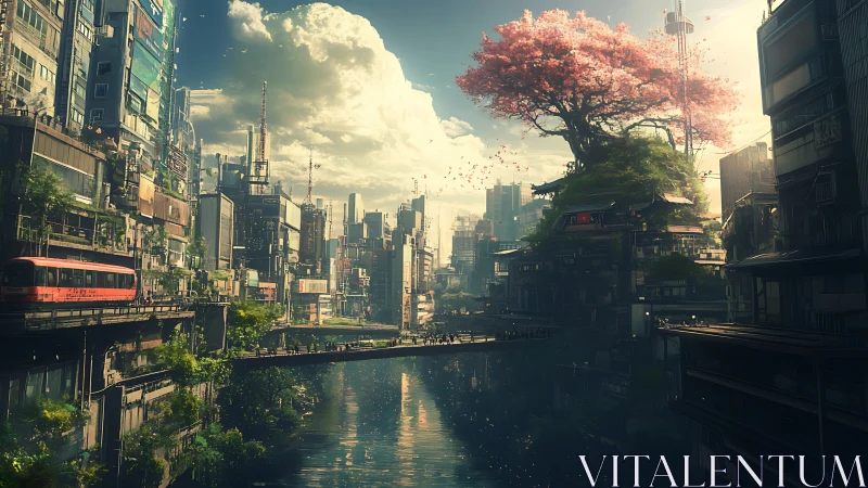 Hybrid megacity river corridor integrates rail transit and biophilic tower