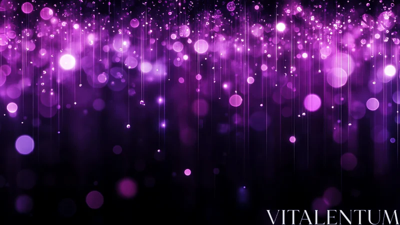 Glowing Purple Bokeh Lights with Vertical Streaks Abstract Art.