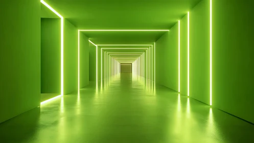 Glowing green light tunnel inviting you toward a calm escape.