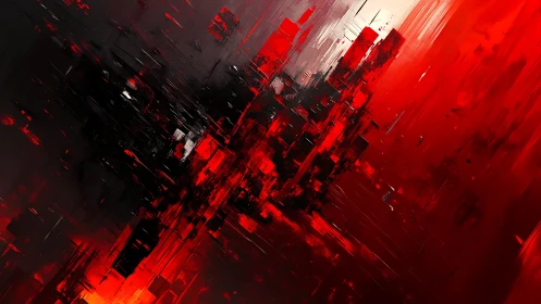 Angular crimson fracture with high velocity digital shards.