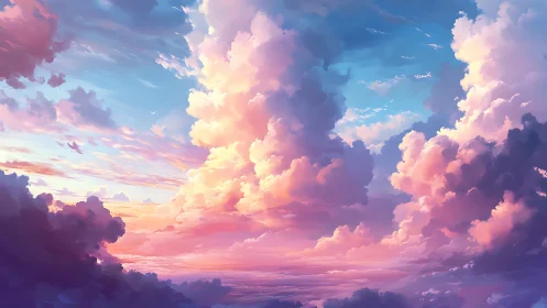 Sunset clouds glow across vivid pastel sky panorama.
