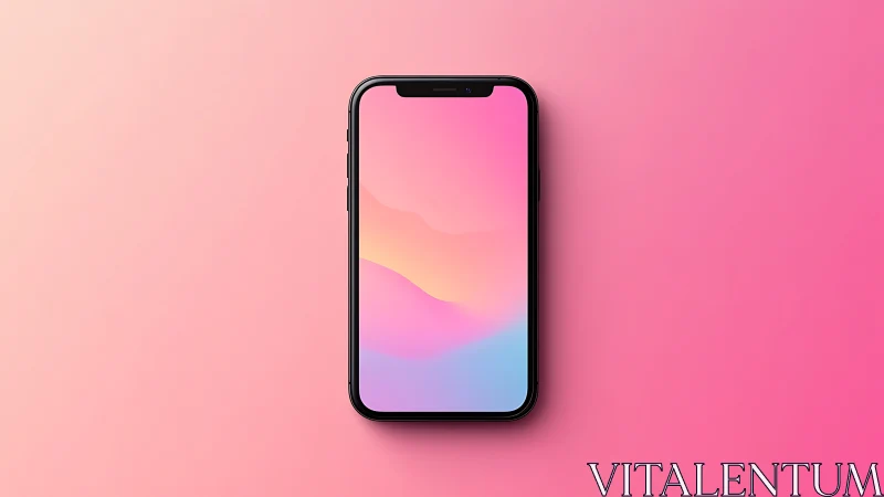 Smartphone with gradient display on pink background