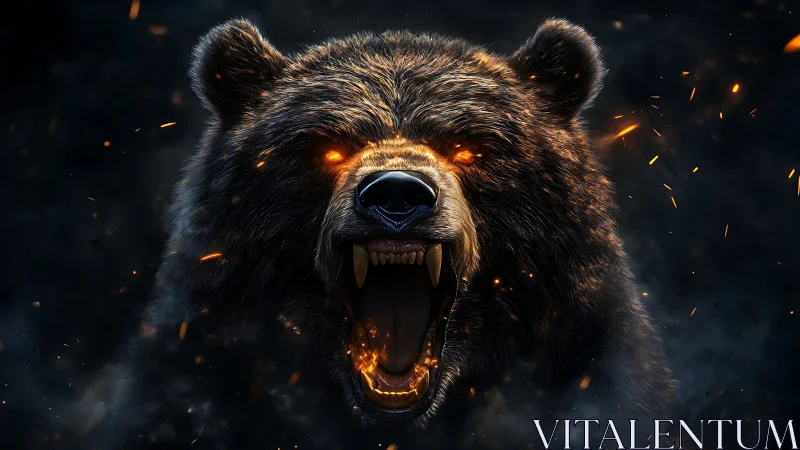 Roaring bear with molten eyes dominates dark ember haze
