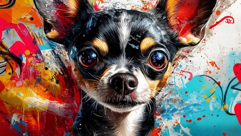 Color-splashed Chihuahua portrait explodes with urban energy.