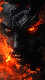 Infernal gaze of the emberforged man in roaring flame.