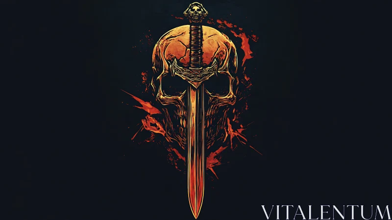Flaming skull and sword emblem rendered in stylized digital art