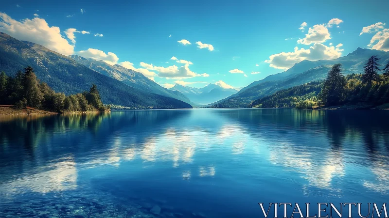 Mirror-bright mountain lake quietly stitches sky to earth