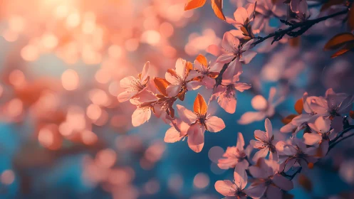 Cherry blossoms are captured with shallow depth of field