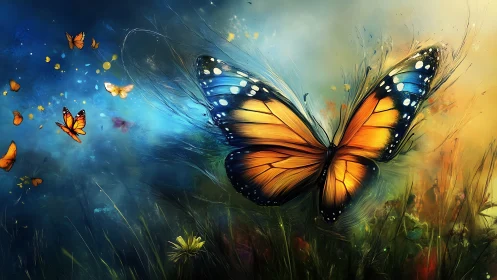 Macro butterfly in dynamic bokeh field with motion-blur particle trails