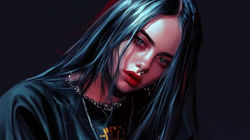 Chromatic portrait of pierced girl in neon rim lighting study.