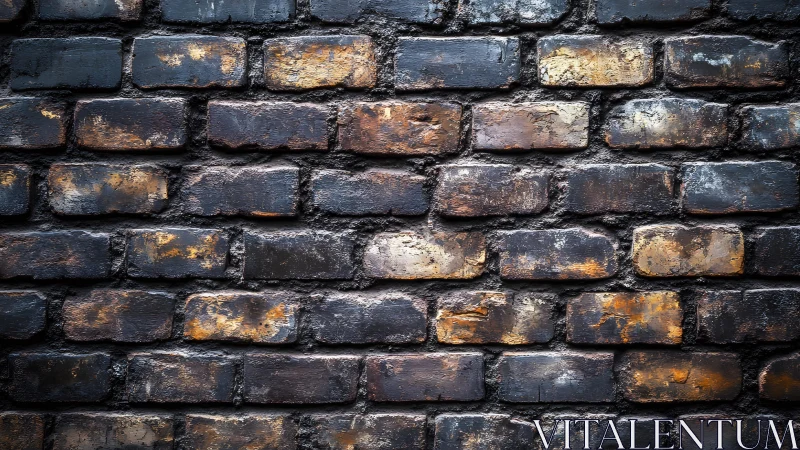 Weathered dark brick wall with rustic texture, industrial style.