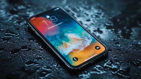 Smartphone display showing layered gradient interface with locked status indicator.