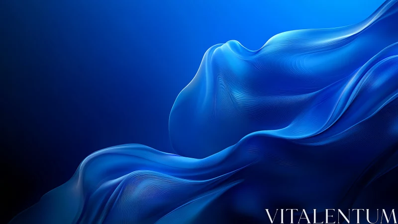 Blue flowing abstract wave forms arc across dark gradient background
