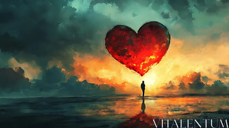 Luminous Heart Suspended Over Dramatic Seascape Sunset