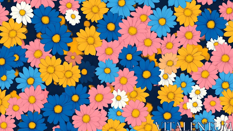 Daisy Explosion: Navy Canvas Bursting with Chromatic Joy.