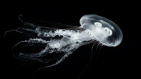 Translucent jellyfish specimen is rendered against black background