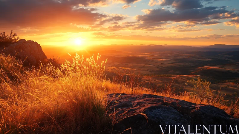 Golden hour mountain landscape captures radiant valley light