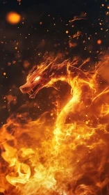 Fiery dragon silhouette emerges from swirling inferno flames
