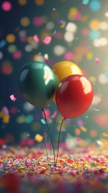 Vibrant Balloons Celebrate Among Colorful Confetti