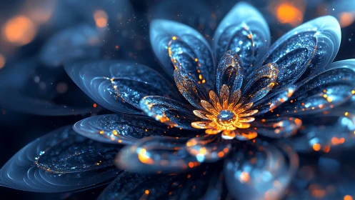 Starlit glass blossom ignites with molten ember petals.