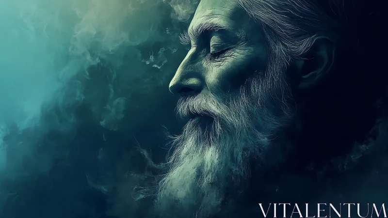 Digital painting portrait of elder sage in atmospheric profile.