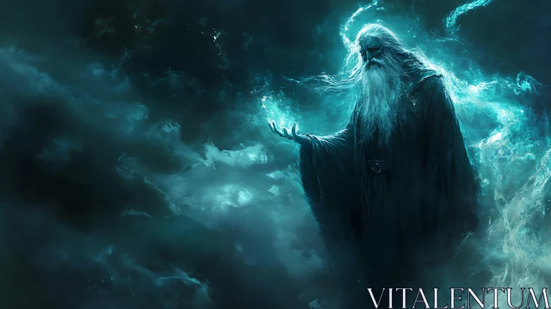 Stormlit archmage whispers galaxies into swirling night