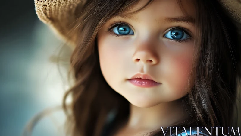 Young Girl with Striking Blue Eyes and Gentle Expression.