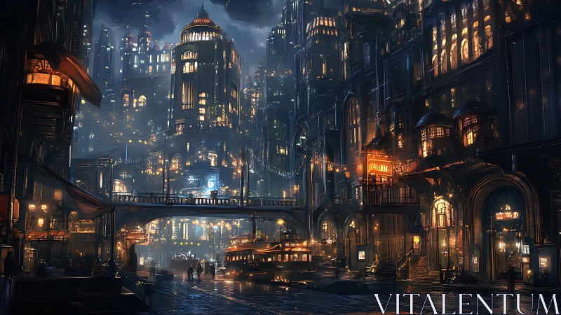 Noir-lit futuristic city hums with elevated rails and rain-soaked streets.