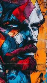 Fragmented neon portrait with angular graffiti geometry.