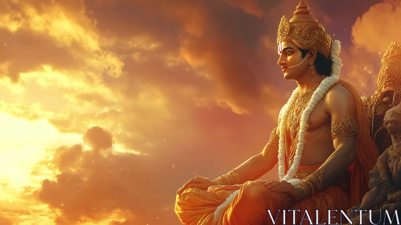 Sun-drenched celestial prince in radiant twilight reverie.