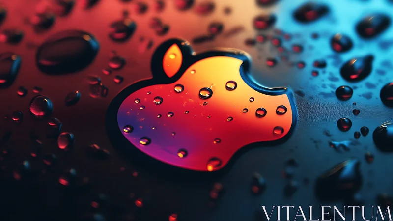 Chromatic apple emblem under macro fluid optics study.