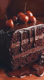 Decadent Chocolate Layer Cake Crowned with Glossy Cherries
