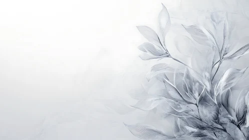 Abstract silver foliage on white minimalist background.