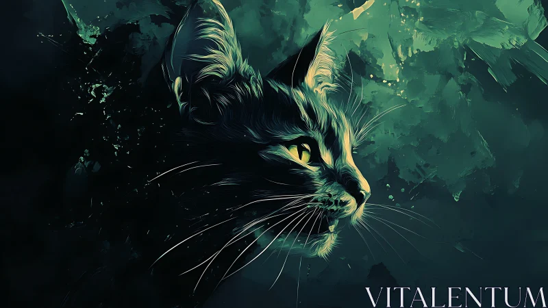 Luminous Feline Gaze Emerges from Ethereal Green Shadows.