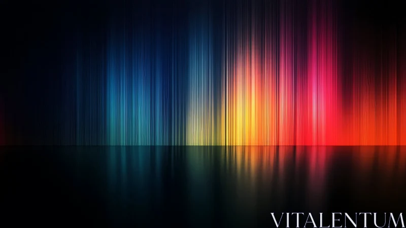 Glowing vertical spectrum gently paints a reflective dark stage